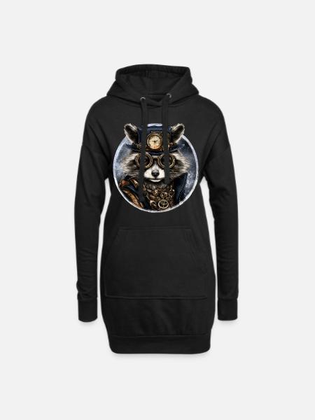 Raton laveur steampunk - Sweat-shirt à capuche long Femme - noir