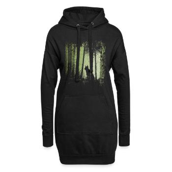 Luchs Silhouette Wildkatze im Zwielicht Wald - Hoodie-Kleid - Schwarz - Vorne