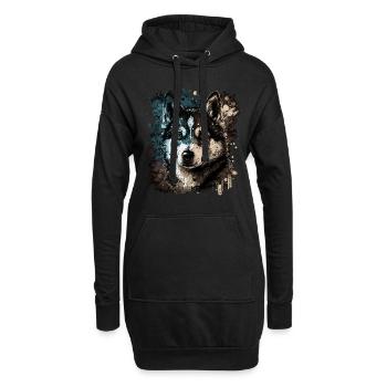 Husky Dog - Hoodie-Kleid - Schwarz - Vorne