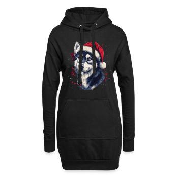 Husky Dog mit Weihnachtsmütze - Hoodie-Kleid - Schwarz - Vorne