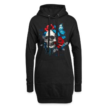 Totenkopf Totenschädel Schmetterling Rose Blume - Hoodie-Kleid - Schwarz - Vorne