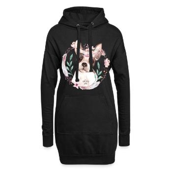 French Bully Flowers - Französische Bulldogge - Hoodie-Kleid - Schwarz - Vorne