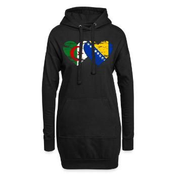 Algérie Bosnie drapeau coeur utilisé - Sweat-shirt à capuche long Femme - noir - Devant