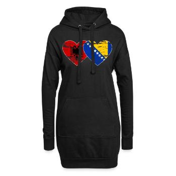 Albanie Bosnie drapeau coeur utilisé - Sweat-shirt à capuche long Femme - noir - Devant