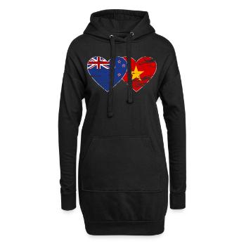 Neuseeland Vietnam Flagge Herz used - Hoodie-Kleid - Schwarz - Vorne