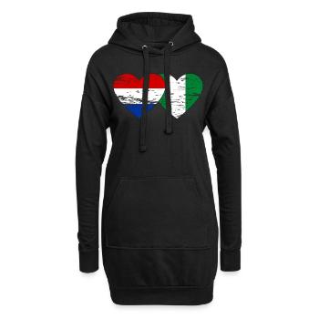 Hollande Nigeria Drapeau Coeur Utilisé - Sweat-shirt à capuche long Femme - noir - Devant