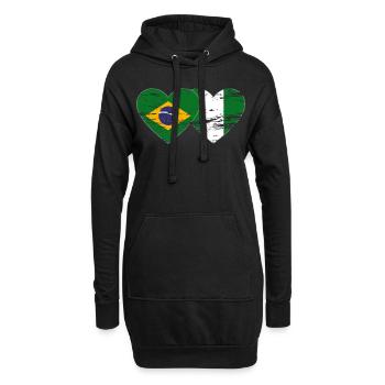 Drapeau du Brésil et du Nigeria coeur utilisé - Sweat-shirt à capuche long Femme - noir - Devant