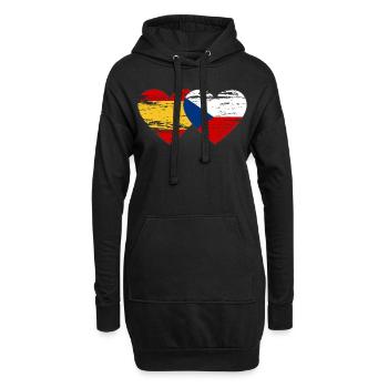 Espagne République tchèque Drapeau Coeur utilisé - Sweat-shirt à capuche long Femme - noir - Devant