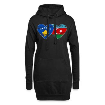 Kosovo Aserbaidschan Flagge Herz used - Hoodie-Kleid - Schwarz - Vorne