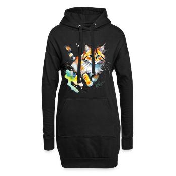Wasserfarben Katze im Spritz-Look - Hoodie-Kleid - Schwarz - Vorne