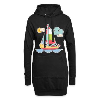 Segeln Comic Look - Hoodie-Kleid - Schwarz - Vorne
