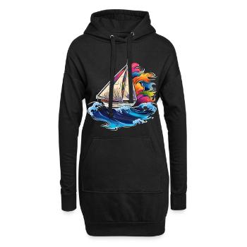 Segeln Synthwave - Hoodie-Kleid - Schwarz - Vorne