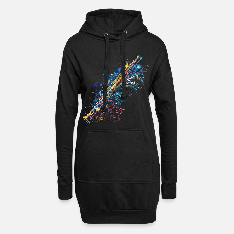 Flöten Comic - Hoodie-Kleid - Schwarz