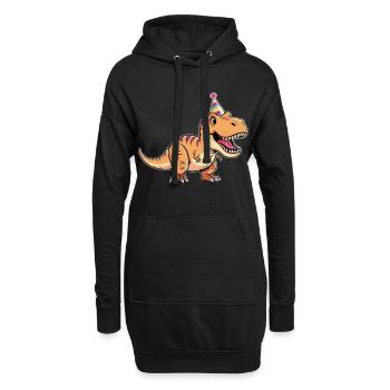 T-Rex Party Dino mit Partyhut - Hoodie-Kleid - Schwarz - Vorne