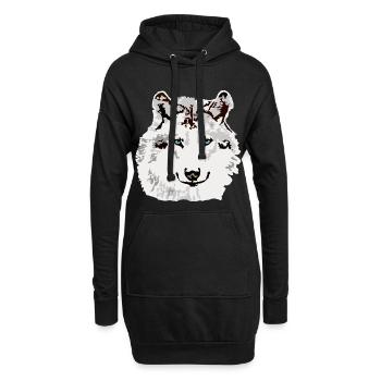 Yeux bleus de loup blanc - Sweat-shirt à capuche long Femme - noir - Devant