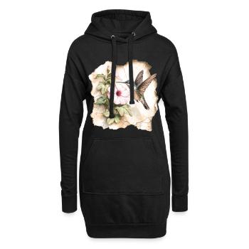 Colibri avec fleur - Sweat-shirt à capuche long Femme - noir - Devant
