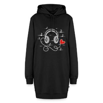 I love music, Kopfhörer mit Herz - Ich liebe Musik - Hoodie-Kleid - Schwarz - Vorne - AI Model Female 172 light (172cm)
