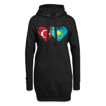 Turquie Kazakhstan Drapeau Coeur utilisé - Sweat-shirt à capuche long Femme - noir - Devant