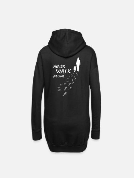 Never walk alone - Hund Frauchen Gassi, Backprint - Hoodie-Kleid - Schwarz