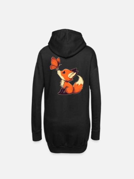 Renard avec papillon - Sweat-shirt à capuche long Femme - noir