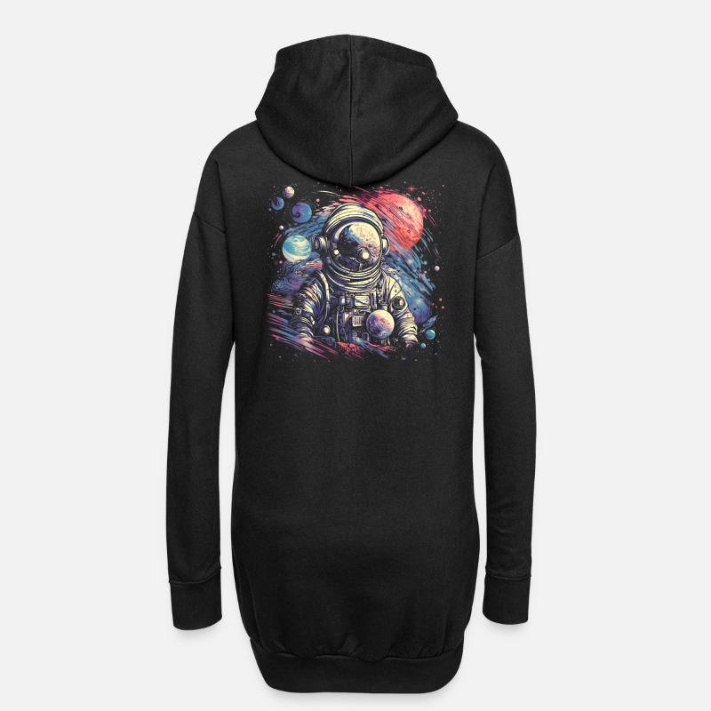 Cooler Astronaut im Retro Look - Hoodie-Kleid - Schwarz