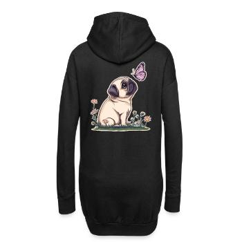 Mops mit Schmetterling - Hoodie-Kleid - Schwarz - Hinten