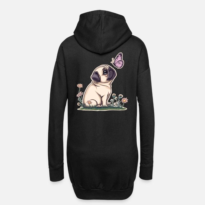 Mops mit Schmetterling - Hoodie-Kleid - Schwarz