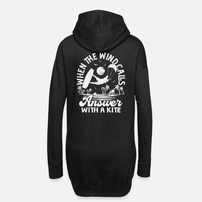 When the wind calls answer with a kite - Hoodie-Kleid - Schwarz