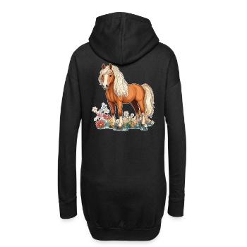 Pferd auf Wiese - Hoodie-Kleid - Schwarz - Hinten