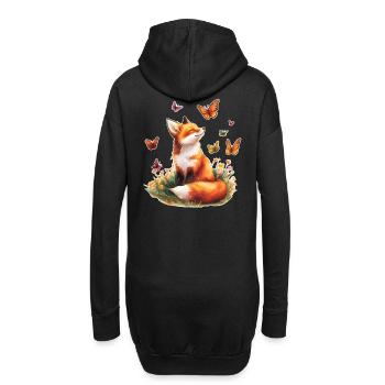 Renard avec des papillons - Sweat-shirt à capuche long Femme - noir - Dos