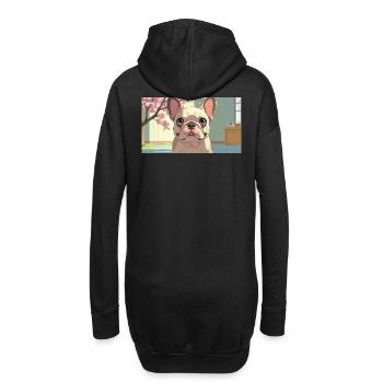 Niedliche Bulldogge im animierten Stil - Hoodie-Kleid - Schwarz - Hinten