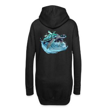 Neon-Meeresschildkröte Wellentanz - Hoodie-Kleid - Schwarz - Hinten