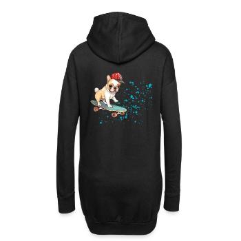 Skateboard Bulldog mit Cap - Hoodie-Kleid - Schwarz - Hinten