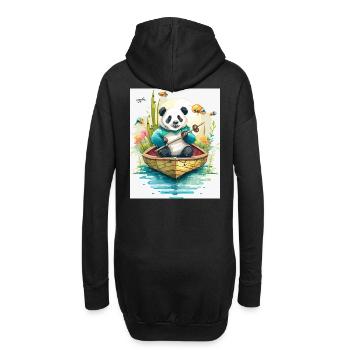 Panda-Ruderboot in Blüte - Hoodie-Kleid - Schwarz - Hinten