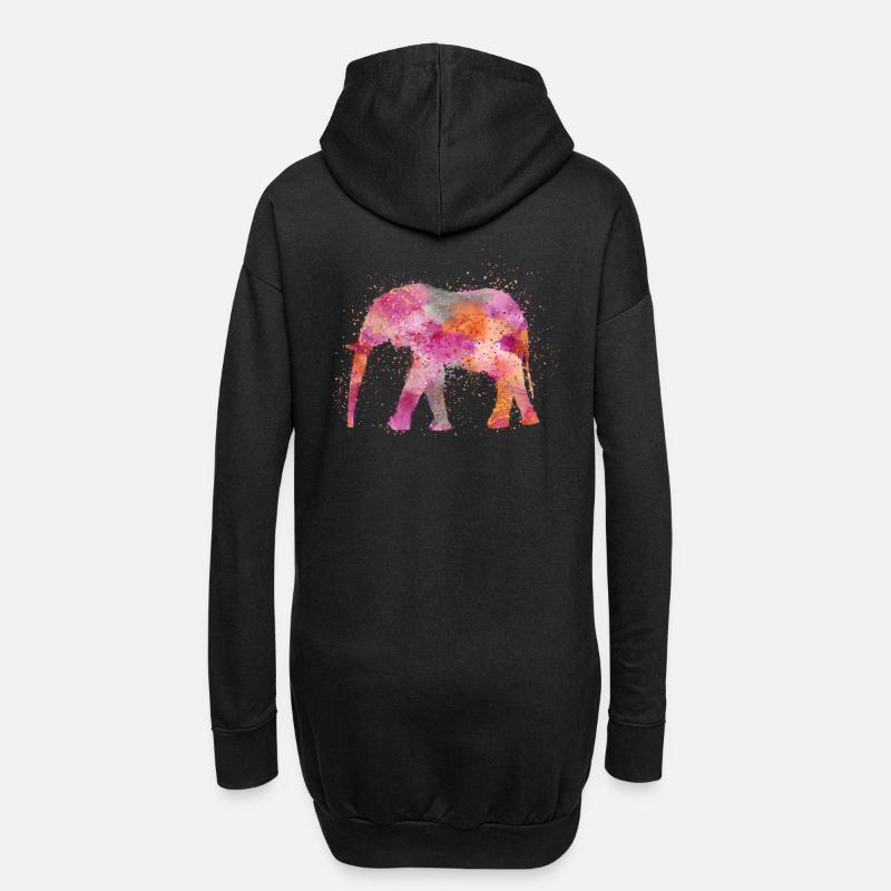 Elefant - Hoodie-Kleid - Schwarz