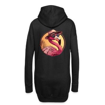 cooler rosa Flamingo Vogel im Urlaubsmodus - Hoodie-Kleid - Schwarz - Hinten