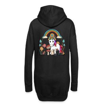 Herbst Blumen Pilze Einhorn Natur bunt Oktober - Hoodie-Kleid - Schwarz - Hinten