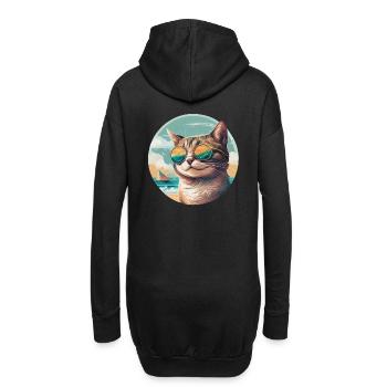 Chat sur la plage avec lunettes de soleil et voilier - Sweat-shirt à capuche long Femme - noir - Dos