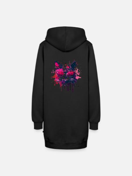 coole pink Katze mit Sonnenbrille Graffiti Art - Hoodie-Kleid - Schwarz