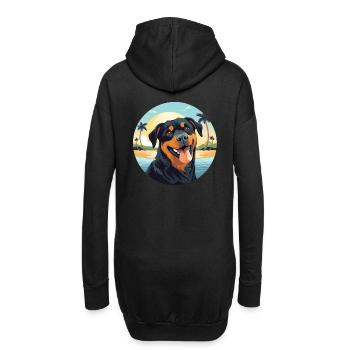 Rottweiler Hund am Strand - Hoodie-Kleid - Schwarz - Hinten