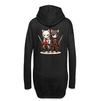 Deux chats samouraïs - Sweat-shirt à capuche long Femme - noir - Dos