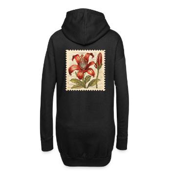 Vintage Briefmarke Rote Blume - Hoodie-Kleid - Schwarz - Hinten