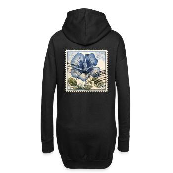 Vintage Briefmarke blaue Blume - Hoodie-Kleid - Schwarz - Hinten