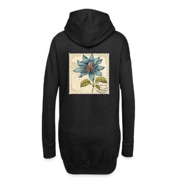 Timbre-poste Vintage fleur de Turquoise - Sweat-shirt à capuche long Femme - noir - Dos