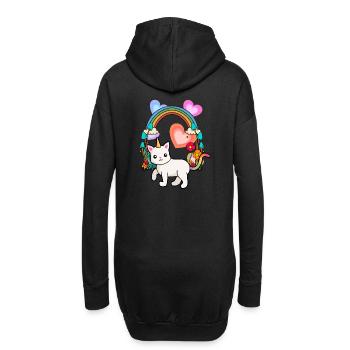 Regenbogen Einhorn Katze Blumen Frühling Sommer - Hoodie-Kleid - Schwarz - Hinten