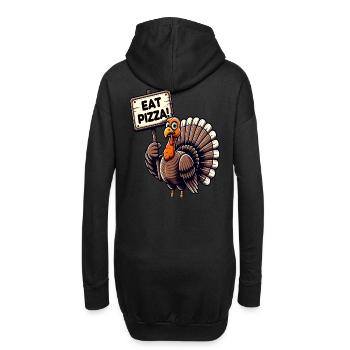 Lustiges Truthahn "Pizza essen" Design - Hoodie-Kleid - Schwarz - Hinten