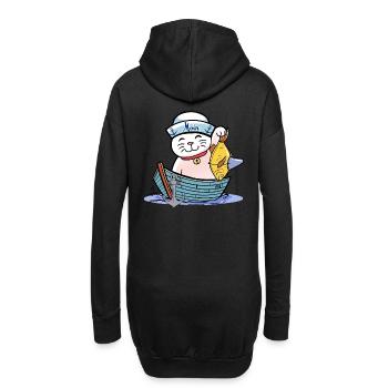 maritim Katze Katzen Matrose Moin Fisch Fischer - Hoodie-Kleid - Schwarz - Hinten