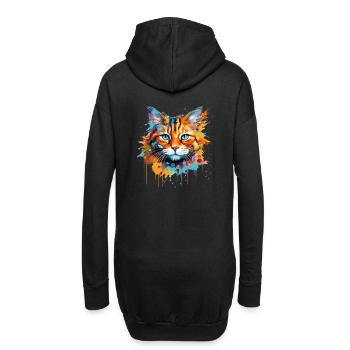 chat roux, chat poil long - Sweat-shirt à capuche long Femme - noir - Dos