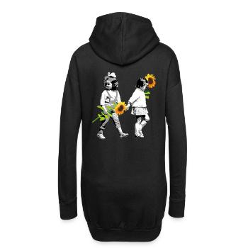Blumenkinder | zwei kleineMädchen mit Sonnenblumen - Hoodie-Kleid - Schwarz - Hinten
