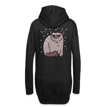 Grimmige Katze in Schnee Winter kalt Xmas Kind - Hoodie-Kleid - Schwarz - Hinten